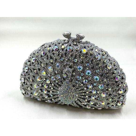 STUNNING Mission Peacock Bling Purse, has beautiful silver chain,Fairy,Queen - Picture 1 of 7